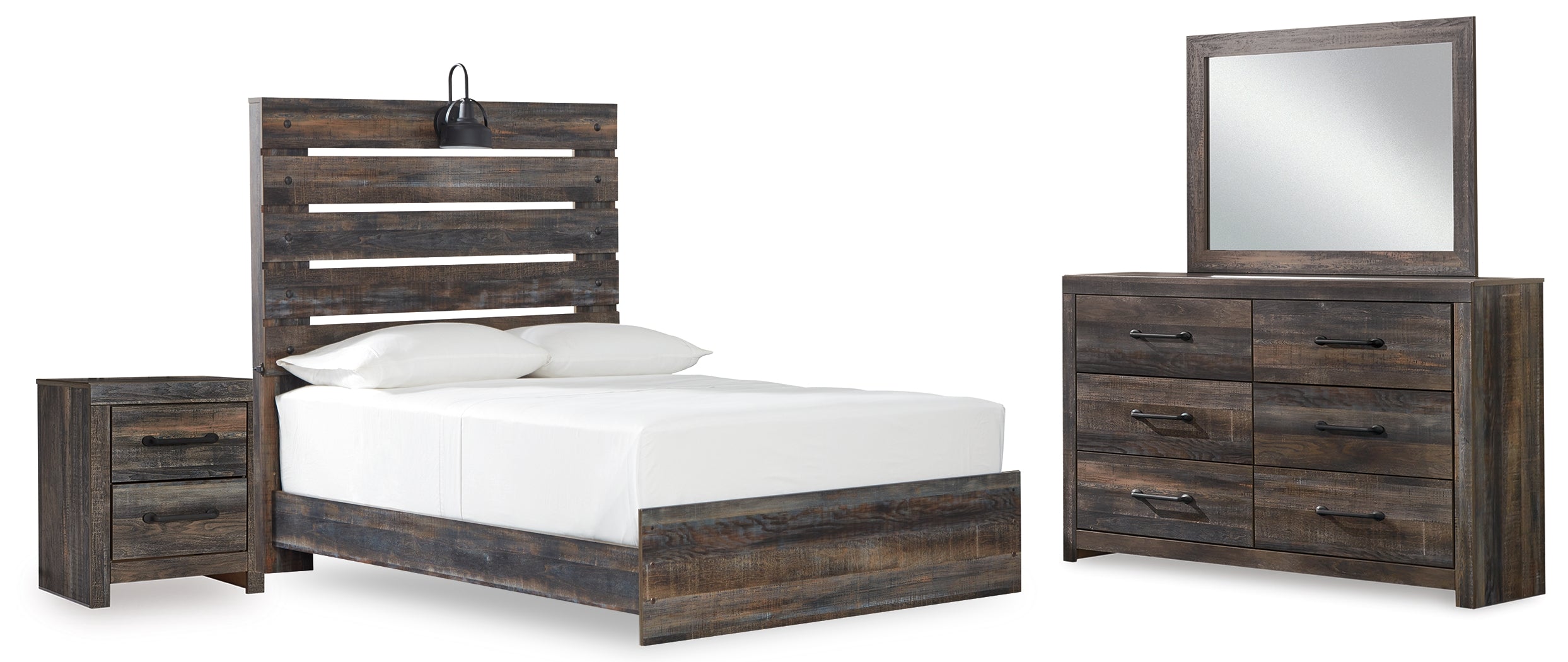 Hoover Furniture Outlet - Ashley Furniture - Drystan Full Panel Bed, Dresser, Mirror, and Nightstand - Full Panel Bed, Dresser, Mirror, and Nightstand - B211B60