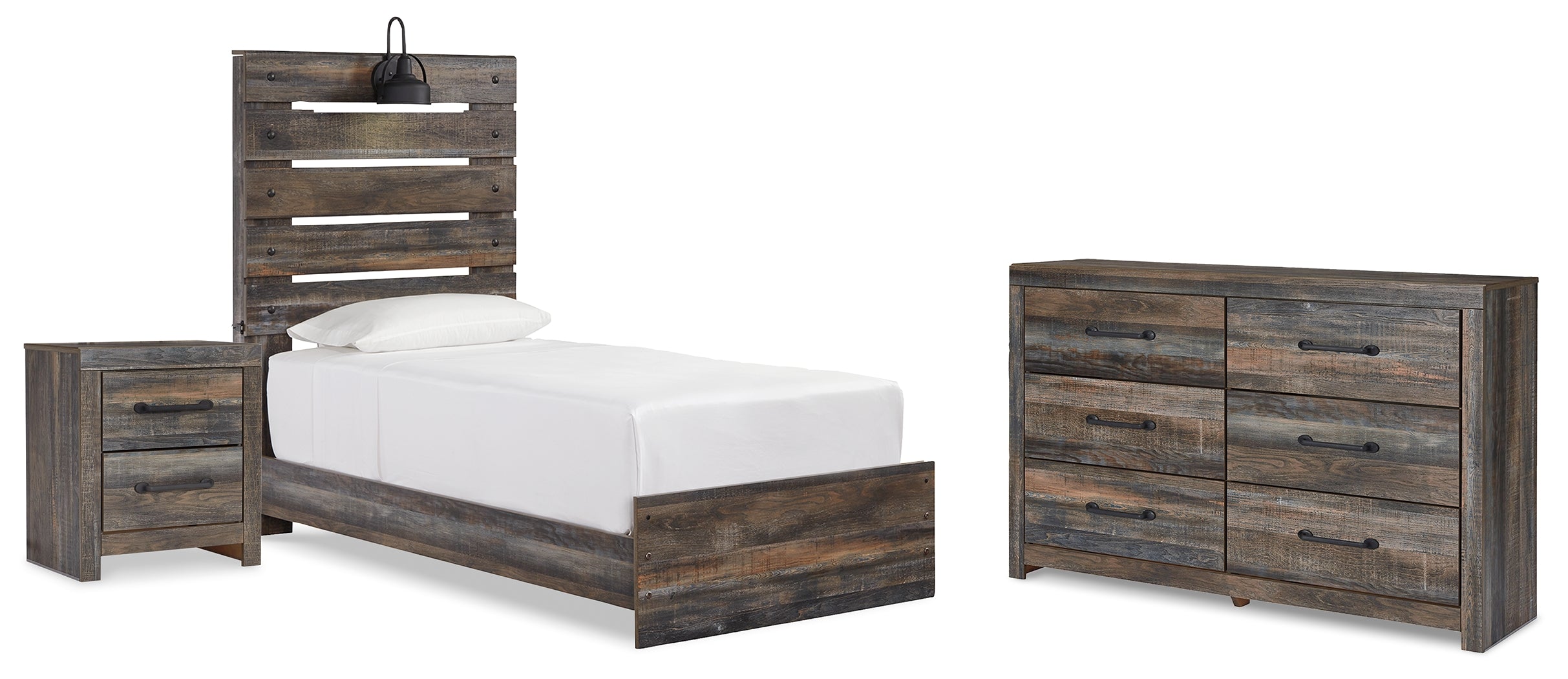 Hoover Furniture Outlet - Ashley Furniture - Drystan Twin Panel Bed, Dresser and Nightstand - Twin Panel Bed, Dresser and Nightstand - B211B86