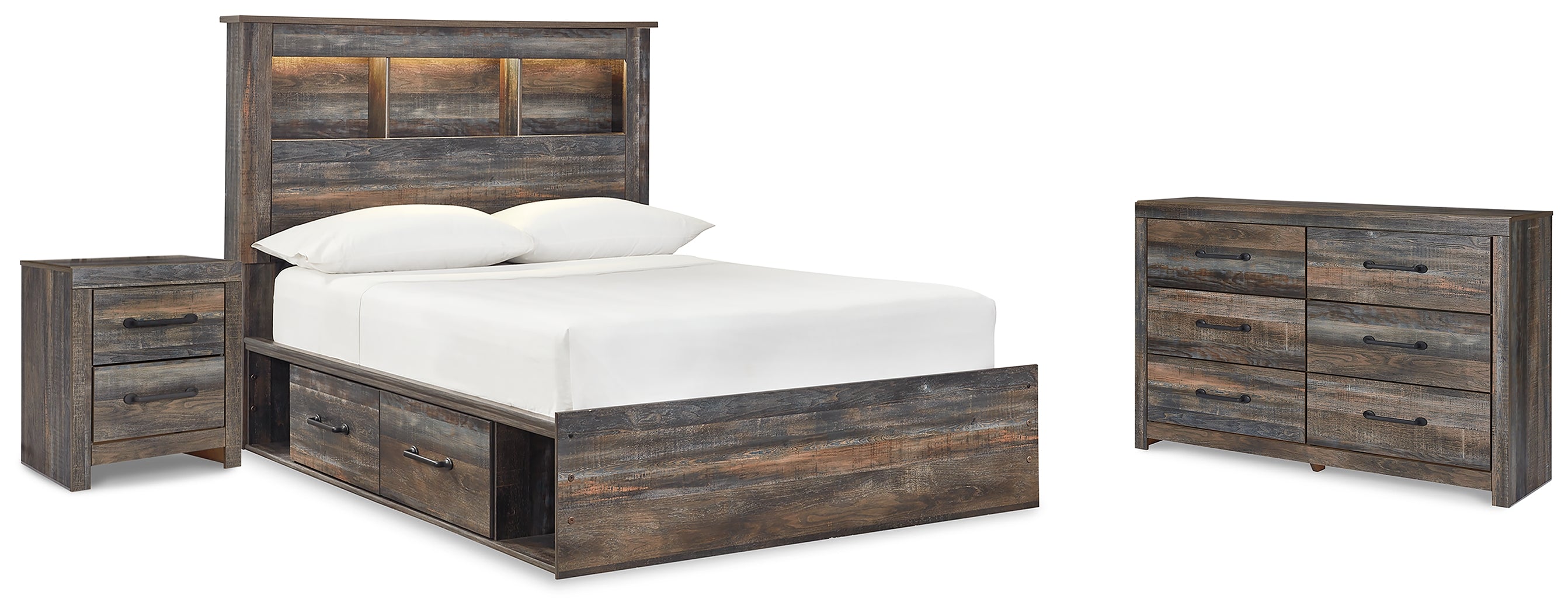 Hoover Furniture Outlet - Ashley Furniture - Drystan Full Bookcase Storage Bed, Dresser and Nightstand - Full Bookcase Storage Bed, Dresser and Nightstand - B211B82
