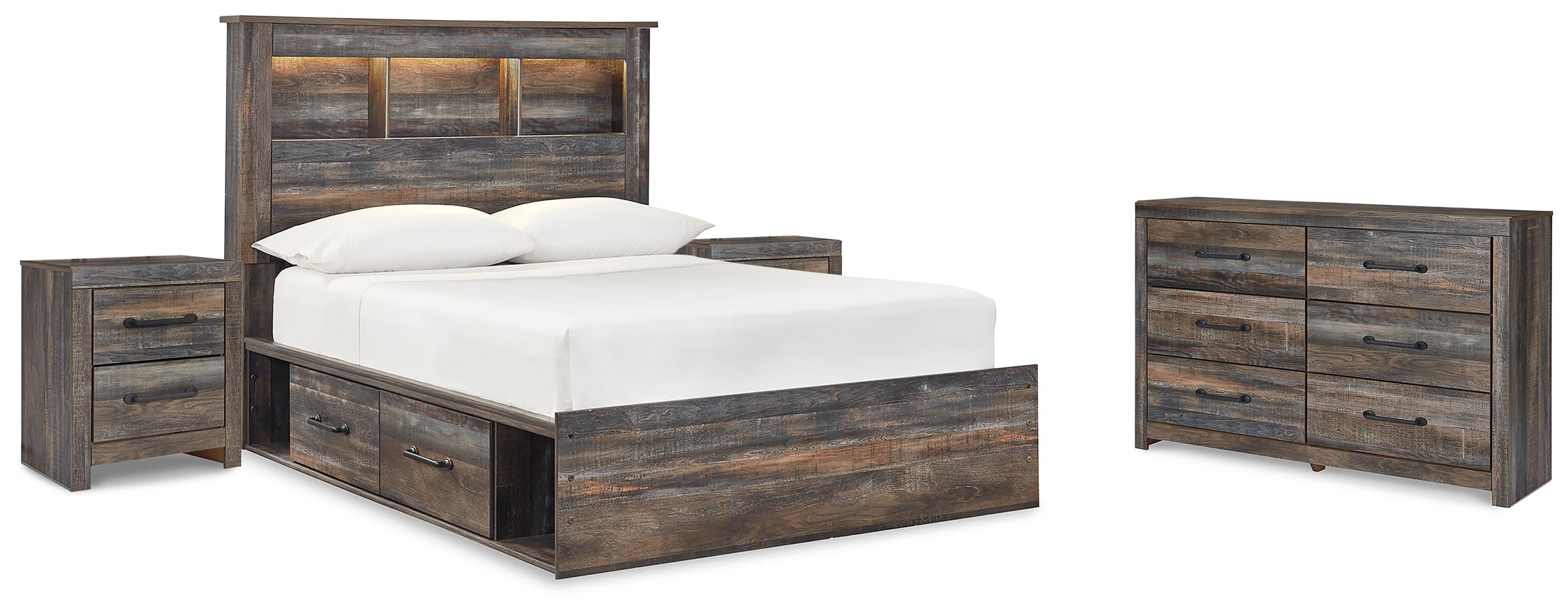 Hoover Furniture Outlet - Ashley Furniture - Drystan Full Bookcase Bed with 2 sided Storage, Dresser and Nightstand - Full Bookcase Bed with 2 sided Storage, Dresser and Nightstand - B211B81