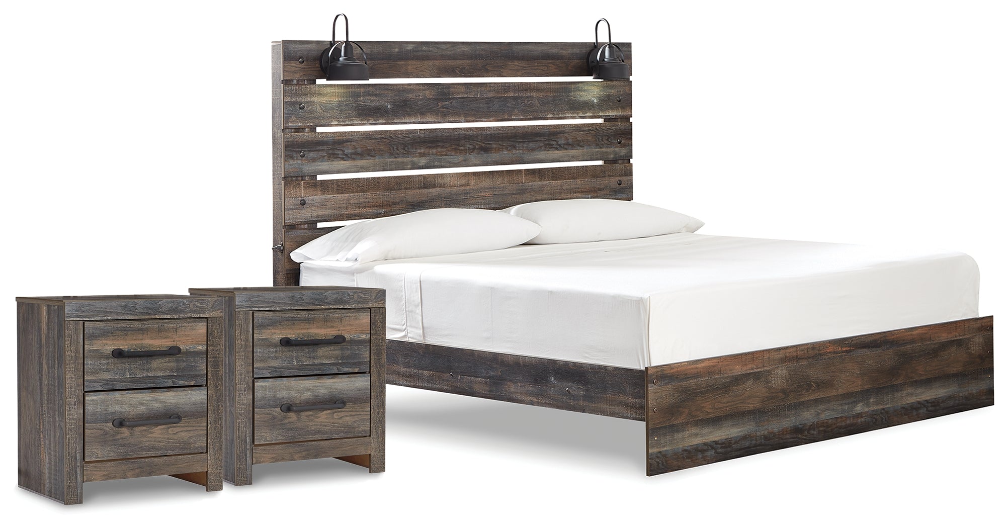 Hoover Furniture Outlet - Ashley Furniture - Drystan King Panel Bed and 2 Nightstands - King Panel Bed and 2 Nightstands - B211B93