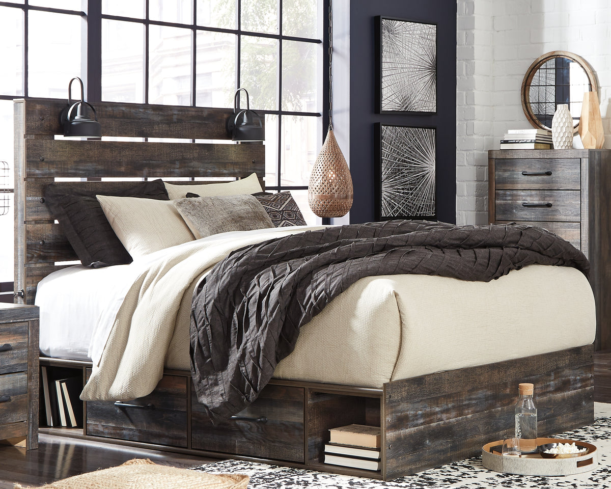 Hoover Furniture Outlet - Ashley Furniture - Drystan Queen Panel Bed with 4 Storage Drawers - Queen Panel Bed with 4 Storage Drawers / Multi - B211B13