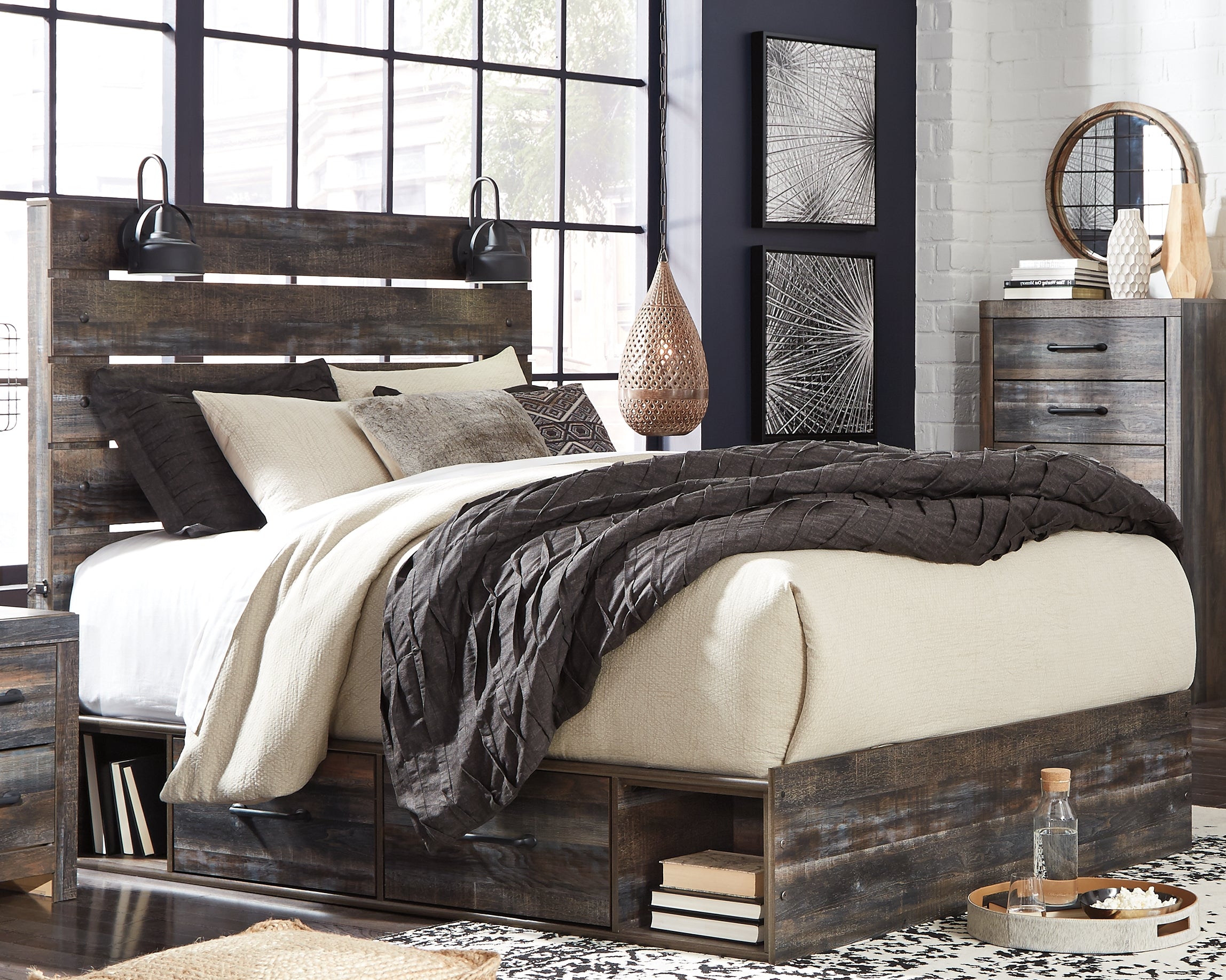 Hoover Furniture Outlet - Ashley Furniture - Drystan Queen Panel Bed with Storage, Chest and Nightstand - Queen Panel Bed with Storage, Chest and Nightstand - B211B64