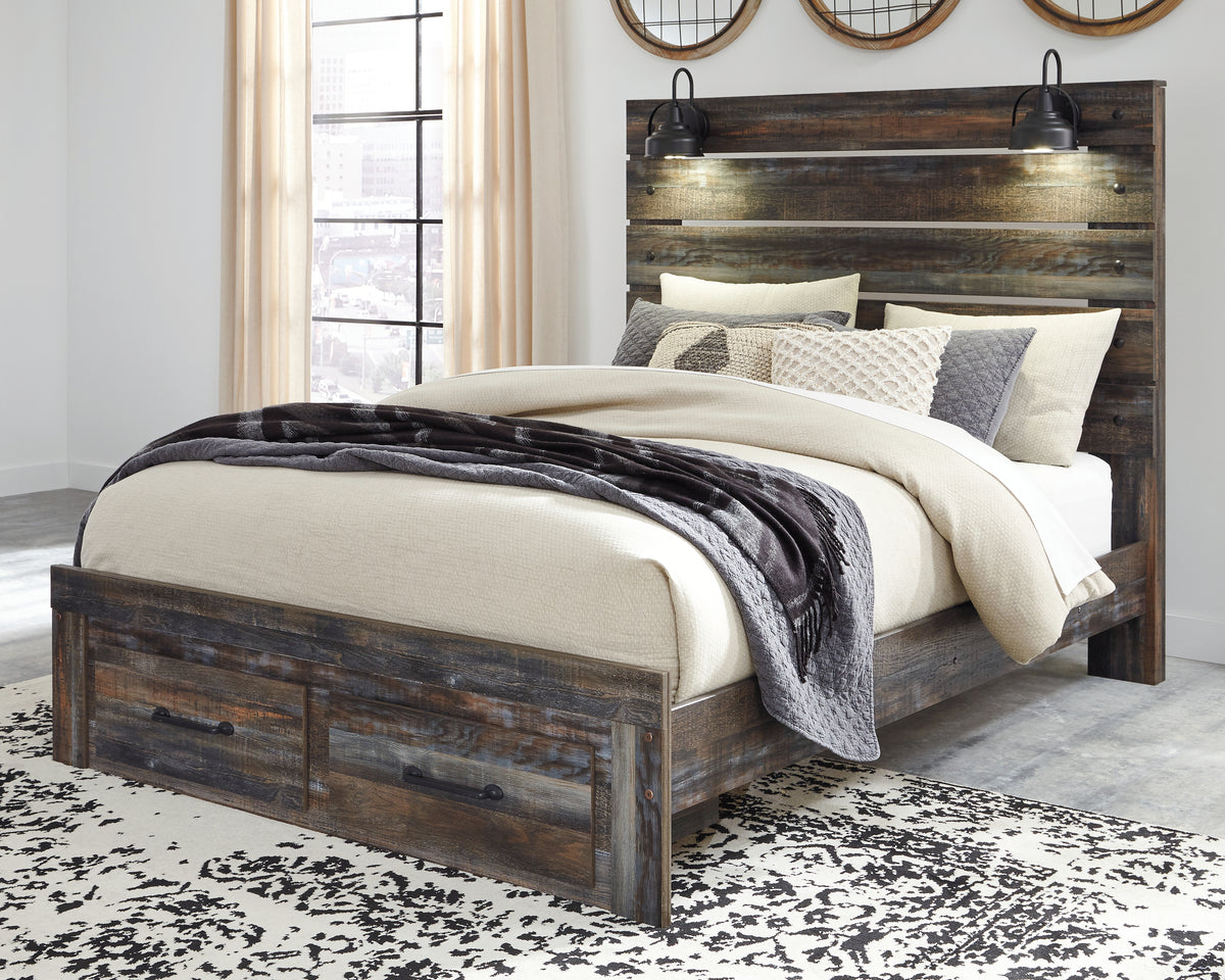Hoover Furniture Outlet - Ashley Furniture - Drystan Queen Panel Bed with 2 Storage Drawers - Queen Panel Bed with 2 Storage Drawers / Multi - B211B29