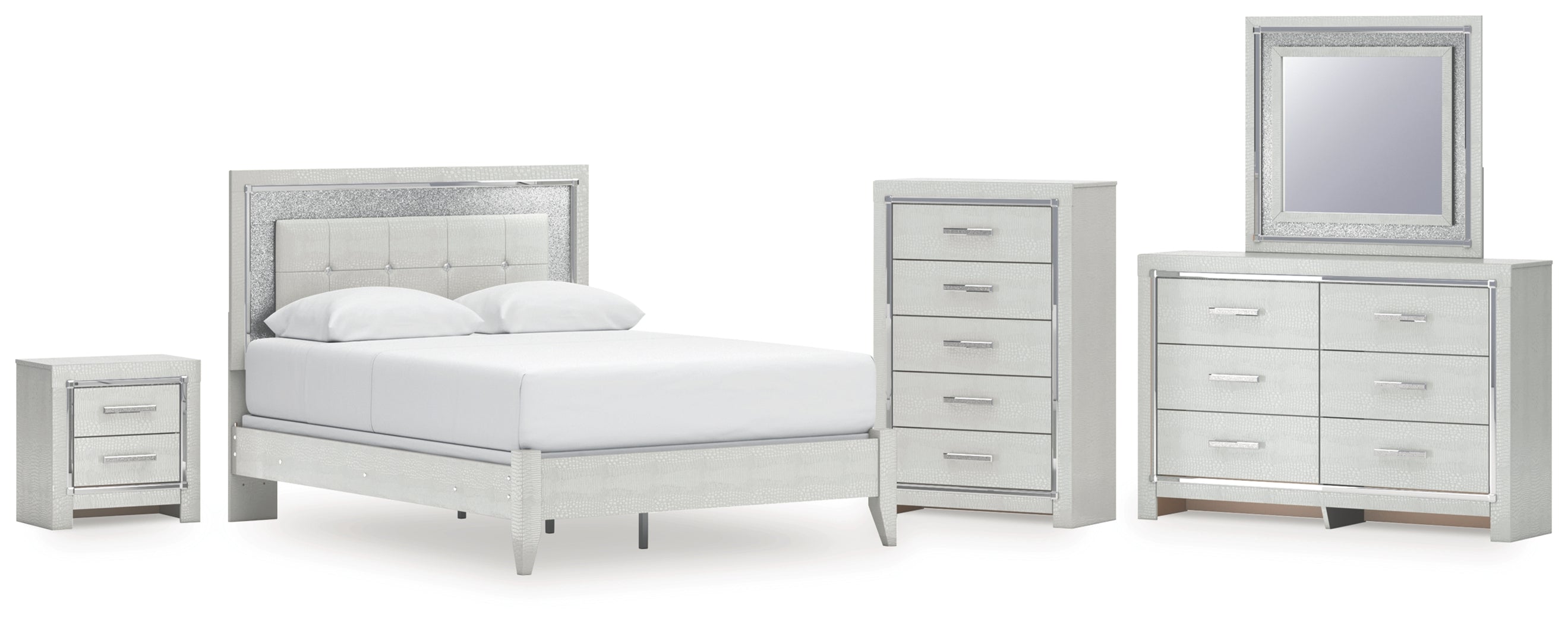 Hoover Furniture Outlet - Ashley Furniture - Zyniden Queen Panel Bed, Dresser, Mirror, Chest and Nightstand - Queen Panel Bed, Dresser, Mirror, Chest and Nightstand - B2114B13