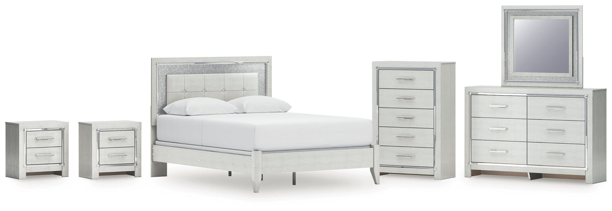 Hoover Furniture Outlet - Ashley Furniture - Zyniden Queen Upholstered Panel Bed, Dresser, Mirror, Chest and 2 Nightstands - Queen Upholstered Panel Bed, Dresser, Mirror, Chest and 2 Nightstands - B2114B17