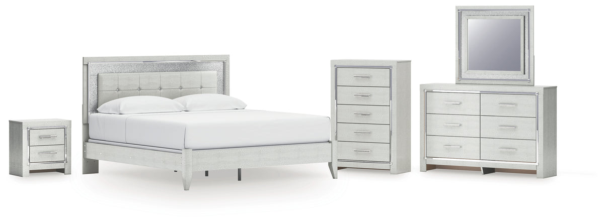 Hoover Furniture Outlet - Ashley Furniture - Zyniden King Upholstered Panel Bed, Dresser, Mirror, Chest and Nightstand - King Upholstered Panel Bed, Dresser, Mirror, Chest and Nightstand - B2114B25