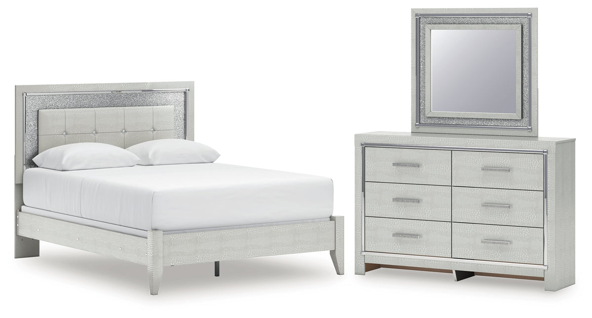 Hoover Furniture Outlet - Ashley Furniture - Zyniden Queen Upholstered Panel Bed, Dresser and Mirror - Queen Upholstered Panel Bed, Dresser and Mirror - B2114B5