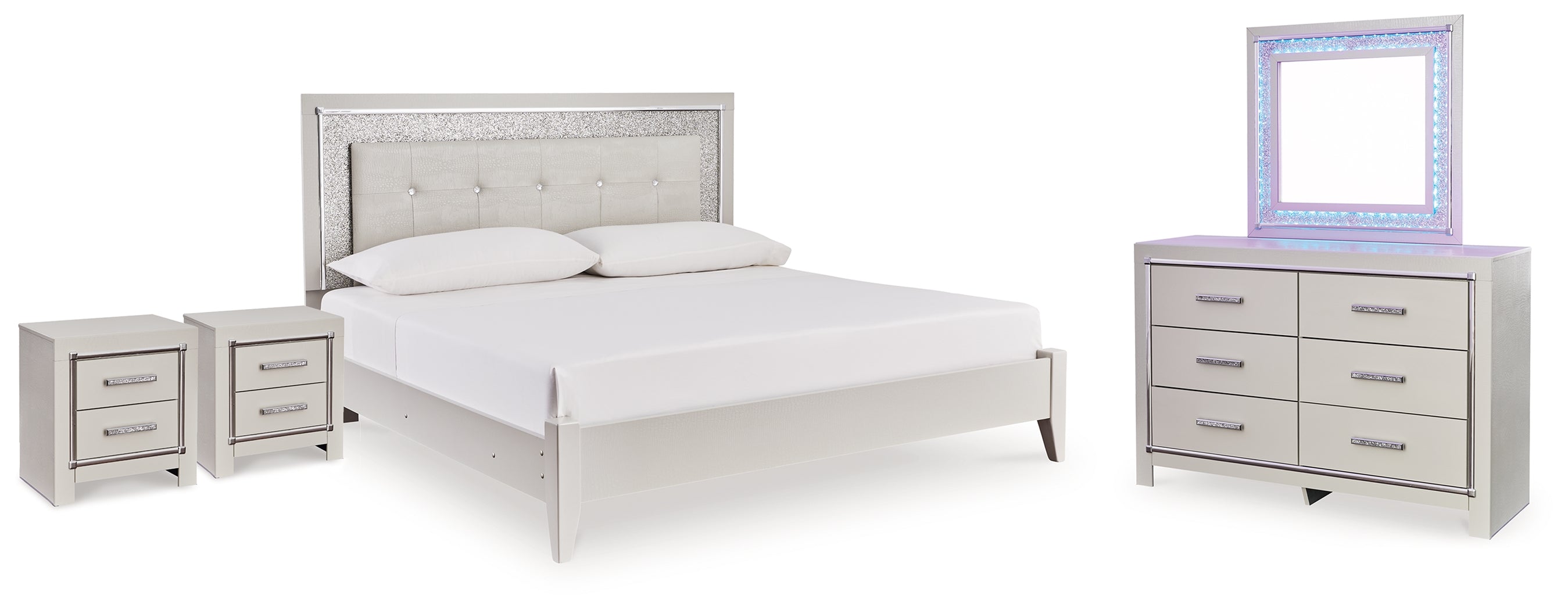 Hoover Furniture Outlet - Ashley Furniture - Zyniden King Upholstered Panel Bed, Dresser, Mirror and 2 Nightstands - King Upholstered Panel Bed, Dresser, Mirror and 2 Nightstands - B2114B21