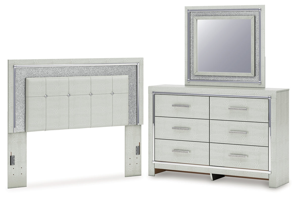 Hoover Furniture Outlet - Ashley Furniture - Zyniden Queen Upholstered Panel Headboard, Dresser and Mirror - Queen Upholstered Panel Headboard, Dresser and Mirror - B2114B9