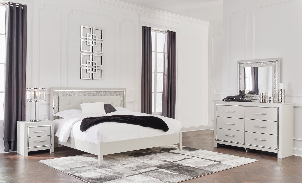 Hoover Furniture Outlet - Ashley Furniture - Zyniden King Upholstered Panel Bed, Dresser, Mirror and Nightstand - King Upholstered Panel Bed, Dresser, Mirror and Nightstand - B2114B8