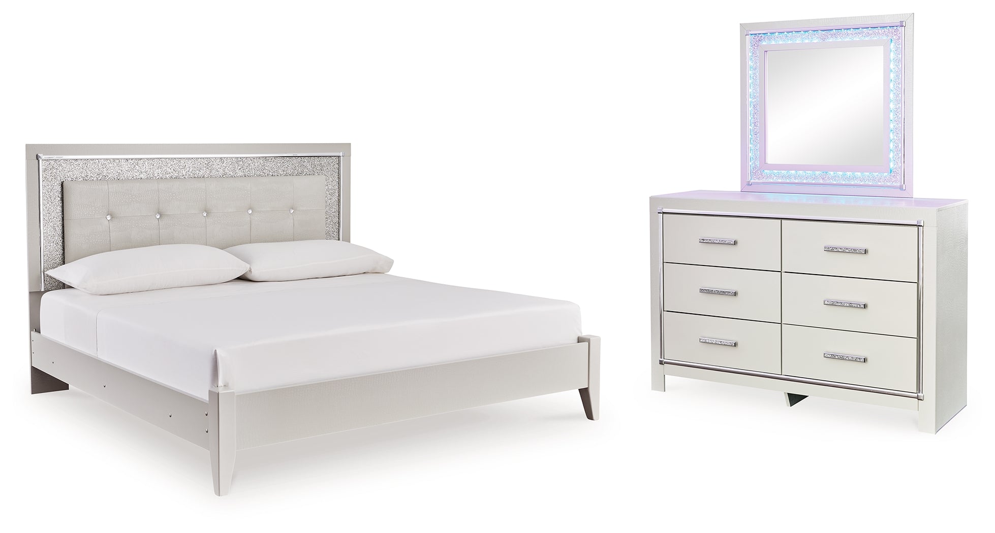 Hoover Furniture Outlet - Ashley Furniture - Zyniden King Upholstered Panel Bed, Dresser and Mirror - King Upholstered Panel Bed, Dresser and Mirror - B2114B12