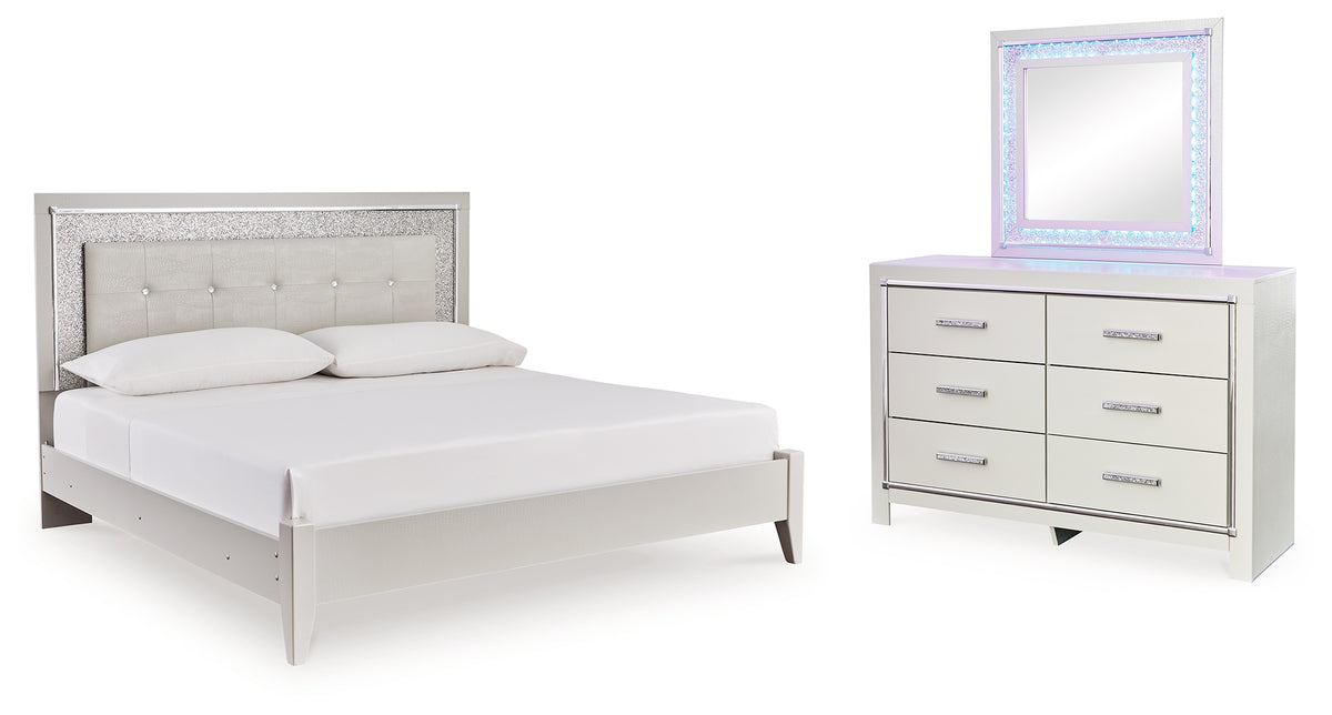 Hoover Furniture Outlet - Ashley Furniture - Zyniden King Upholstered Panel Bed, Dresser and Mirror - King Upholstered Panel Bed, Dresser and Mirror - B2114B12