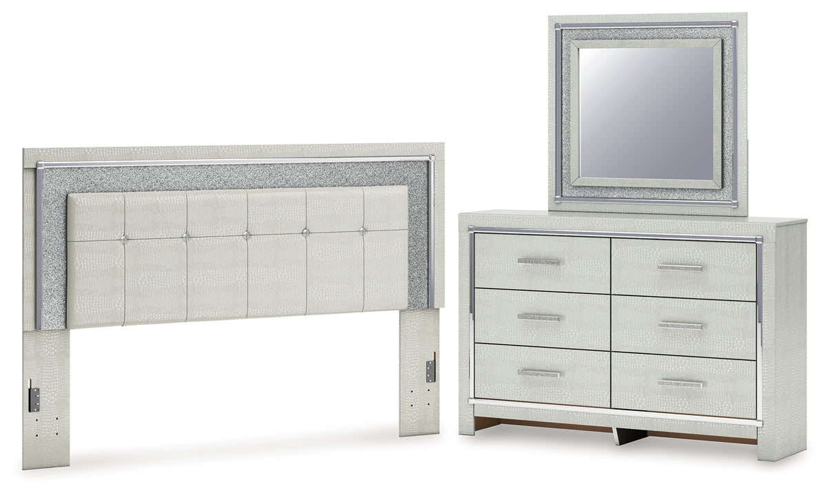 Hoover Furniture Outlet - Ashley Furniture - Zyniden King Upholstered Panel Headboard, Dresser and Mirror - King Upholstered Panel Headboard, Dresser and Mirror - B2114B10