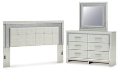 Hoover Furniture Outlet - Ashley Furniture - Zyniden King Upholstered Panel Headboard, Dresser and Mirror - King Upholstered Panel Headboard, Dresser and Mirror - B2114B10
