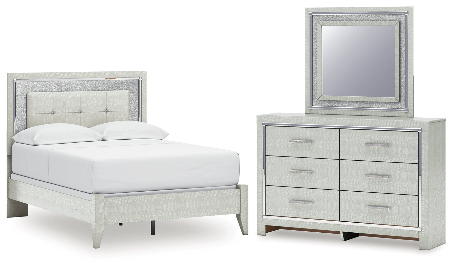 Hoover Furniture Outlet - Ashley Furniture - Zyniden Full Upholstered Panel Bed, Dresser and Mirror - Full Upholstered Panel Bed, Dresser and Mirror - B2114B6