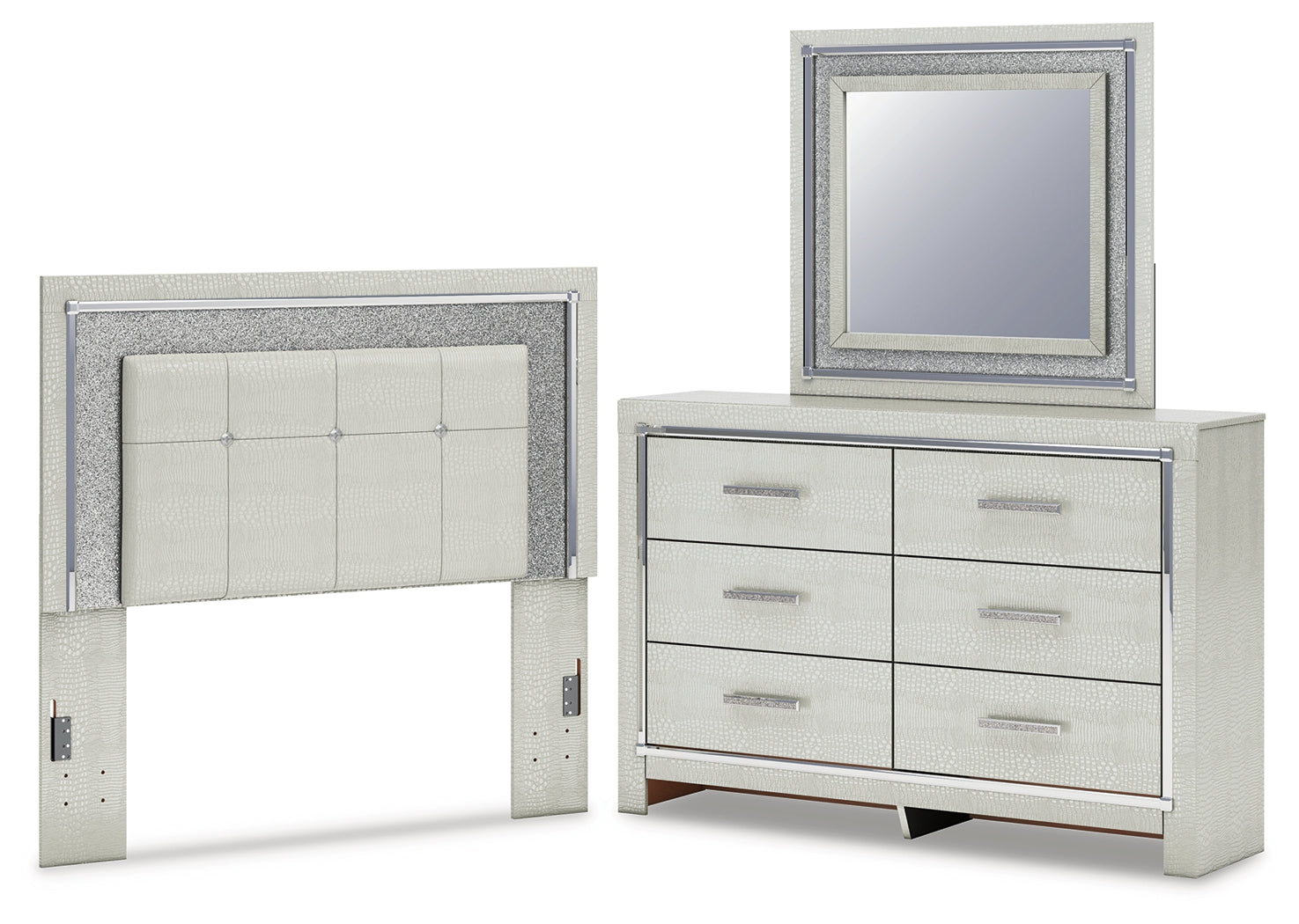 Hoover Furniture Outlet - Ashley Furniture - Zyniden Full Upholstered Panel Headboard, Dresser and Mirror - Full Upholstered Panel Headboard, Dresser and Mirror - B2114B11