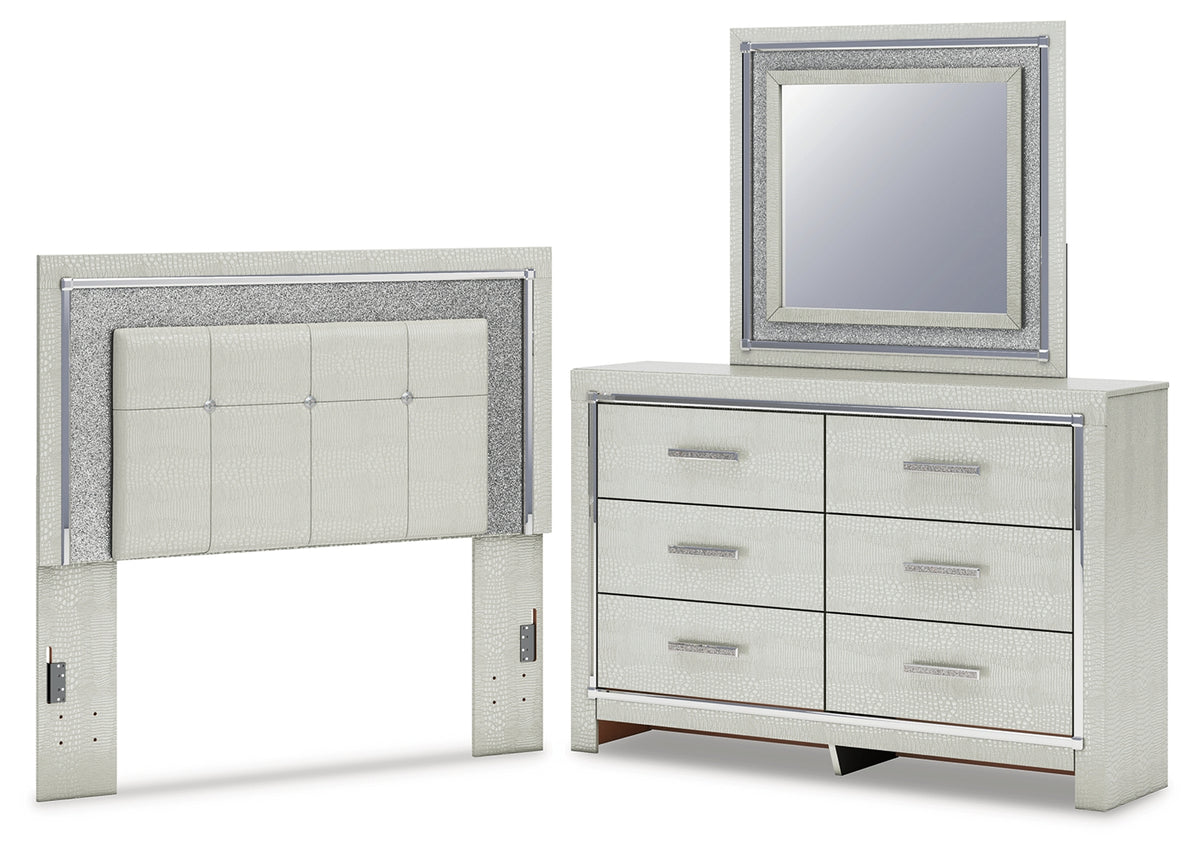 Hoover Furniture Outlet - Ashley Furniture - Zyniden Full Upholstered Panel Headboard, Dresser and Mirror - Full Upholstered Panel Headboard, Dresser and Mirror - B2114B11