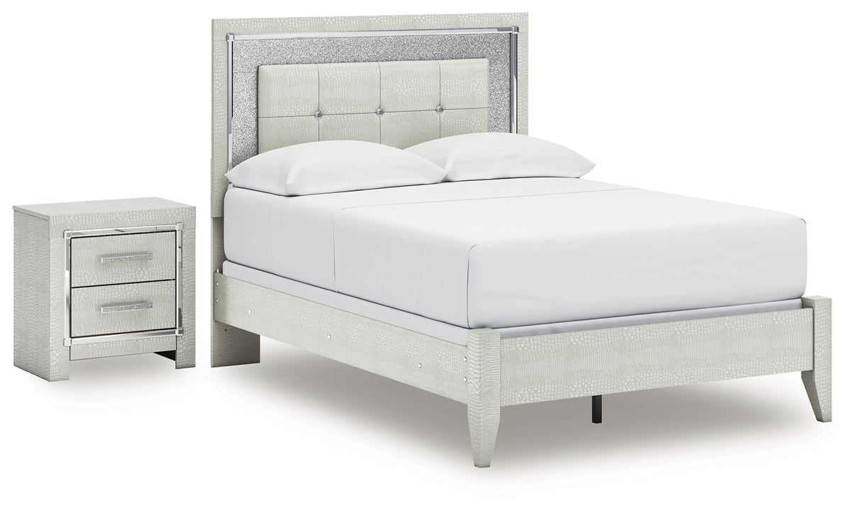 Hoover Furniture Outlet - Ashley Furniture - Zyniden Full Upholstered Panel Bed and Nightstand - Full Upholstered Panel Bed and Nightstand - B2114B22