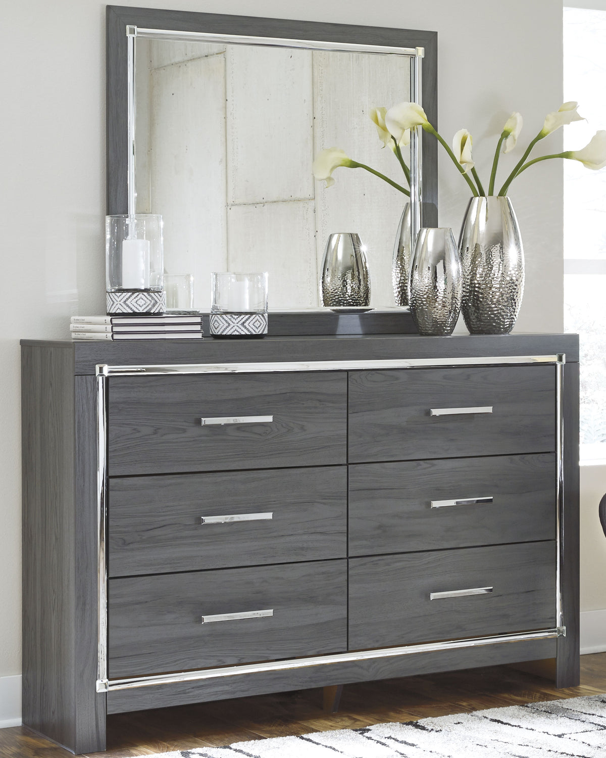 Hoover Furniture Outlet - Ashley Furniture - Lodanna Dresser and Mirror - Dresser and Mirror / Gray - B214B1