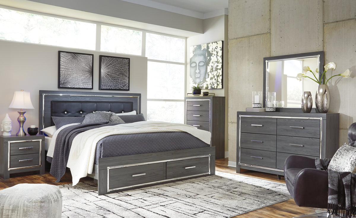 Hoover Furniture Outlet - Ashley Furniture - Lodanna King Upholstered Storage Bed, Dresser, Mirror, Chest and 2 Nightstands - King Upholstered Storage Bed, Dresser, Mirror, Chest and 2 Nightstands - B214B29