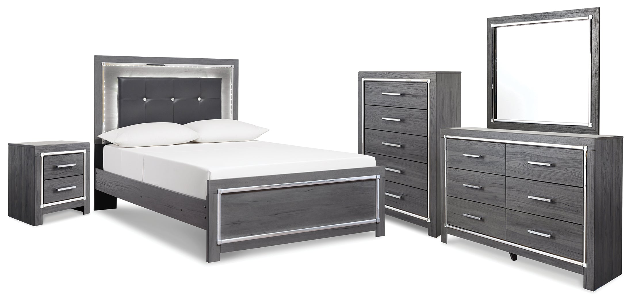 Hoover Furniture Outlet - Ashley Furniture - Lodanna Full Panel Bed, Dresser, Mirror, Chest and Nightstand - Full Panel Bed, Dresser, Mirror, Chest and Nightstand - B214B51
