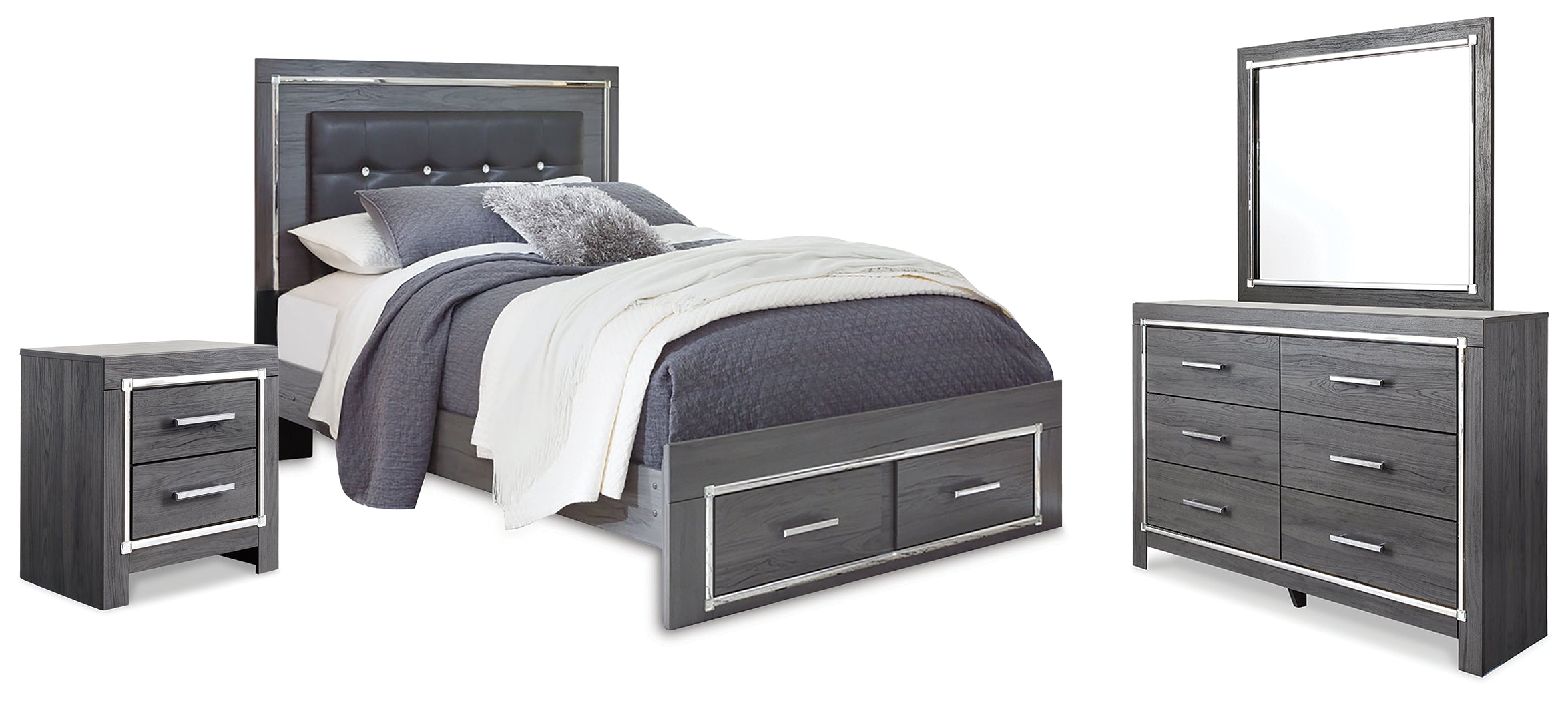 Hoover Furniture Outlet - Ashley Furniture - Lodanna Queen Upholstered Panel Storage Bed, Dresser, Mirror, and Nightstand - Queen Upholstered Panel Storage Bed, Dresser, Mirror, and Nightstand - B214B20