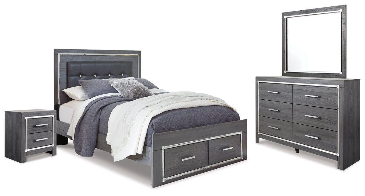 Hoover Furniture Outlet - Ashley Furniture - Lodanna Queen Panel Storage Bed with Mirrored Dresser and Nightstand - Queen Panel Storage Bed with Mirrored Dresser and Nightstand - B214B16