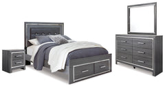 Hoover Furniture Outlet - Ashley Furniture - Lodanna Queen Panel Storage Bed with Mirrored Dresser and Nightstand - Queen Panel Storage Bed with Mirrored Dresser and Nightstand - B214B16