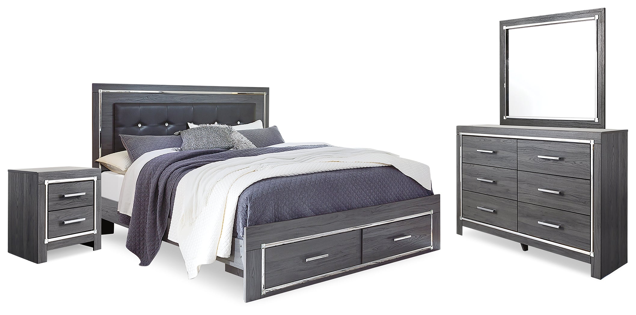 Hoover Furniture Outlet - Ashley Furniture - Lodanna Queen Upholstered Panel Bed, Dresser, Mirror and Nightstand - Queen Upholstered Panel Bed, Dresser, Mirror and Nightstand - B214B18