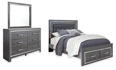 Hoover Furniture Outlet - Ashley Furniture - Lodanna Queen Upholstered Panel Storage Bed, Dresser and Mirror - Queen Upholstered Panel Storage Bed, Dresser and Mirror - B214B7