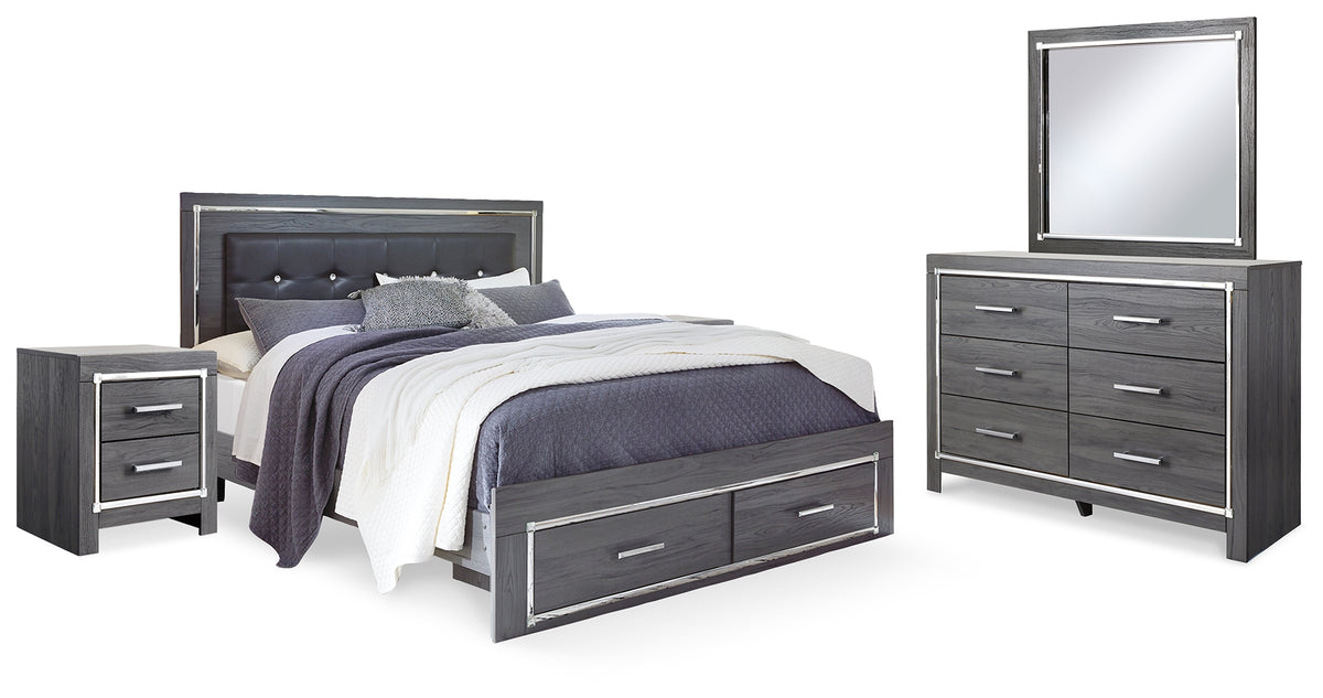 Hoover Furniture Outlet - Ashley Furniture - Lodanna King Storage Bed, Dresser, Mirror and 2 Nightstands - King Storage Bed, Dresser, Mirror and 2 Nightstands - B214B35