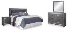 Lodanna King Upholstered Panel Headboard, Dresser, Mirror, and Nightstand
