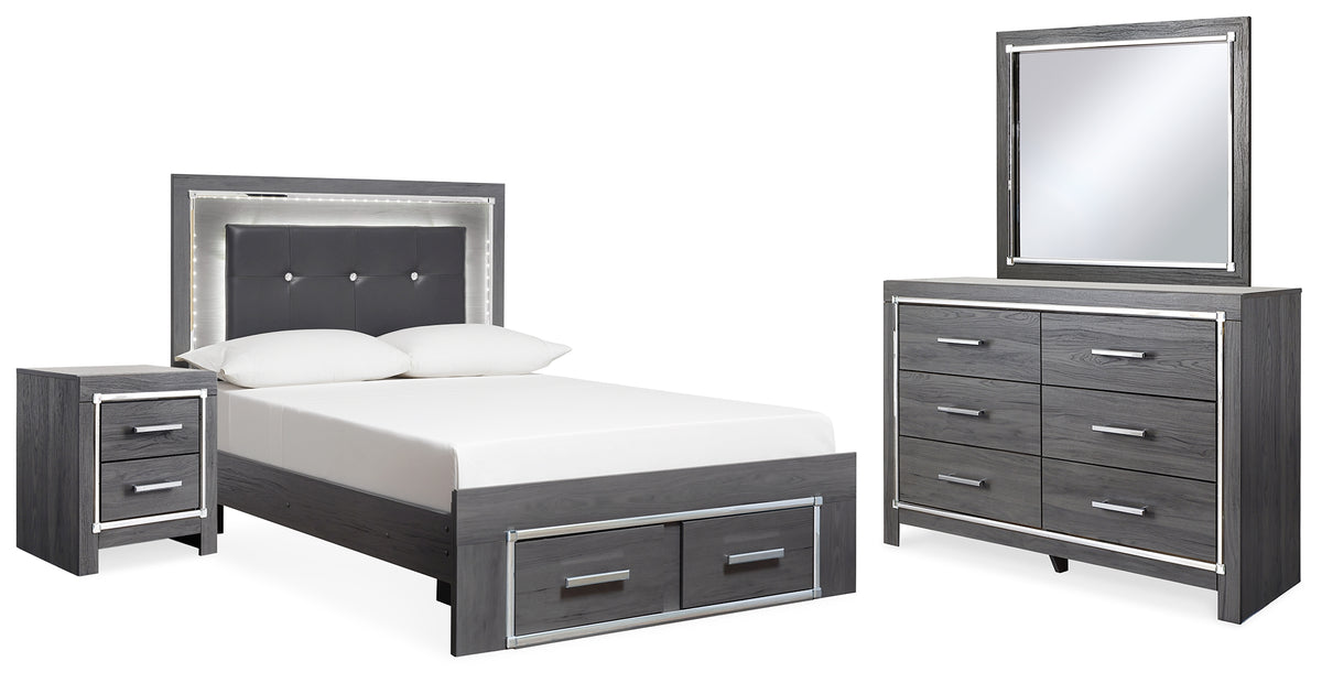 Hoover Furniture Outlet - Ashley Furniture - Lodanna Full Upholstered Panel Storage Bed, Dresser, Mirror, and Nightstand - Full Upholstered Panel Storage Bed, Dresser, Mirror, and Nightstand - B214B23