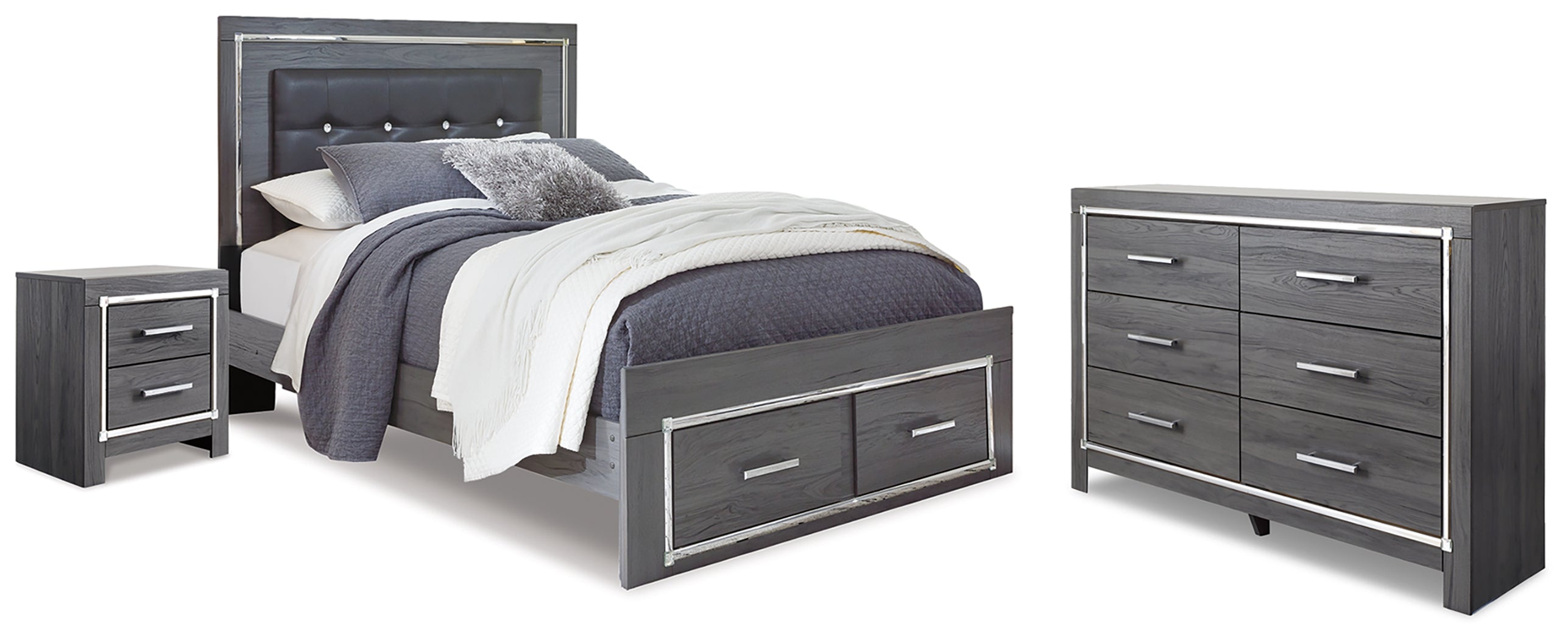 Hoover Furniture Outlet - Ashley Furniture - Lodanna Queen Storage Bed, Dresser and Nightstand - Queen Storage Bed, Dresser and Nightstand - B214B53