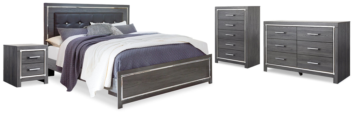Hoover Furniture Outlet - Ashley Furniture - Lodanna King Upholstered Panel Bed, Dresser, Chest and 2 Nightstands - King Upholstered Panel Bed, Dresser, Chest and 2 Nightstands - B214B43
