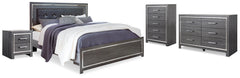 Hoover Furniture Outlet - Ashley Furniture - Lodanna King Upholstered Panel Bed, Dresser, Chest and 2 Nightstands - King Upholstered Panel Bed, Dresser, Chest and 2 Nightstands - B214B43