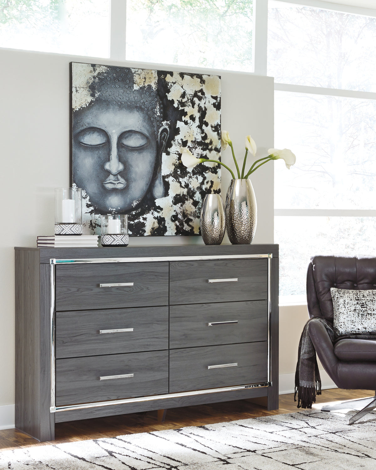 Hoover Furniture Outlet - Ashley Furniture - Lodanna Dresser - Six Drawer Dresser / Gray - B214-31