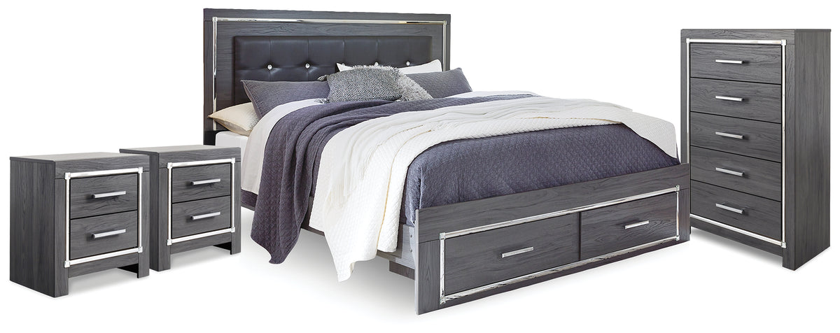 Hoover Furniture Outlet - Ashley Furniture - Lodanna King Storage Bed, Chest and 2 Nightstands - King Storage Bed, Chest and 2 Nightstands - B214B47