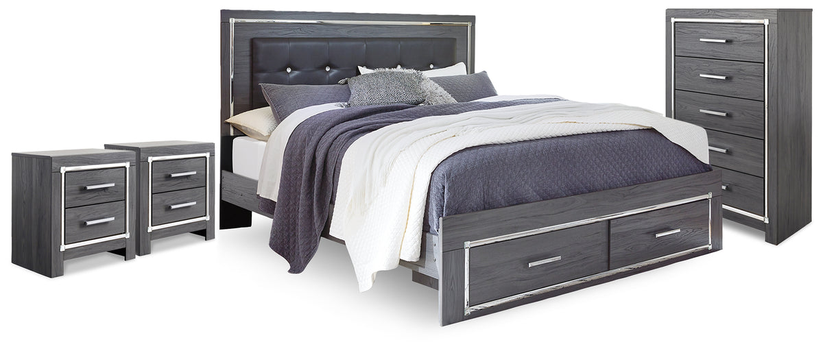 Hoover Furniture Outlet - Ashley Furniture - Lodanna King Panel Storage Bed, Chest and 2 Nightstands - King Panel Storage Bed, Chest and 2 Nightstands - B214B60