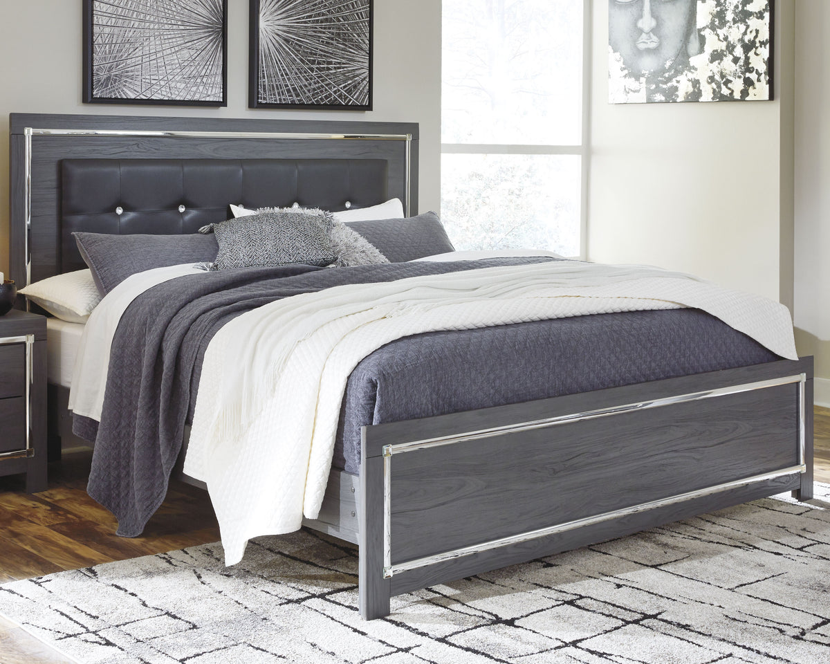 Hoover Furniture Outlet - Ashley Furniture - Lodanna King Panel Bed - King Panel Bed / Gray - B214B10