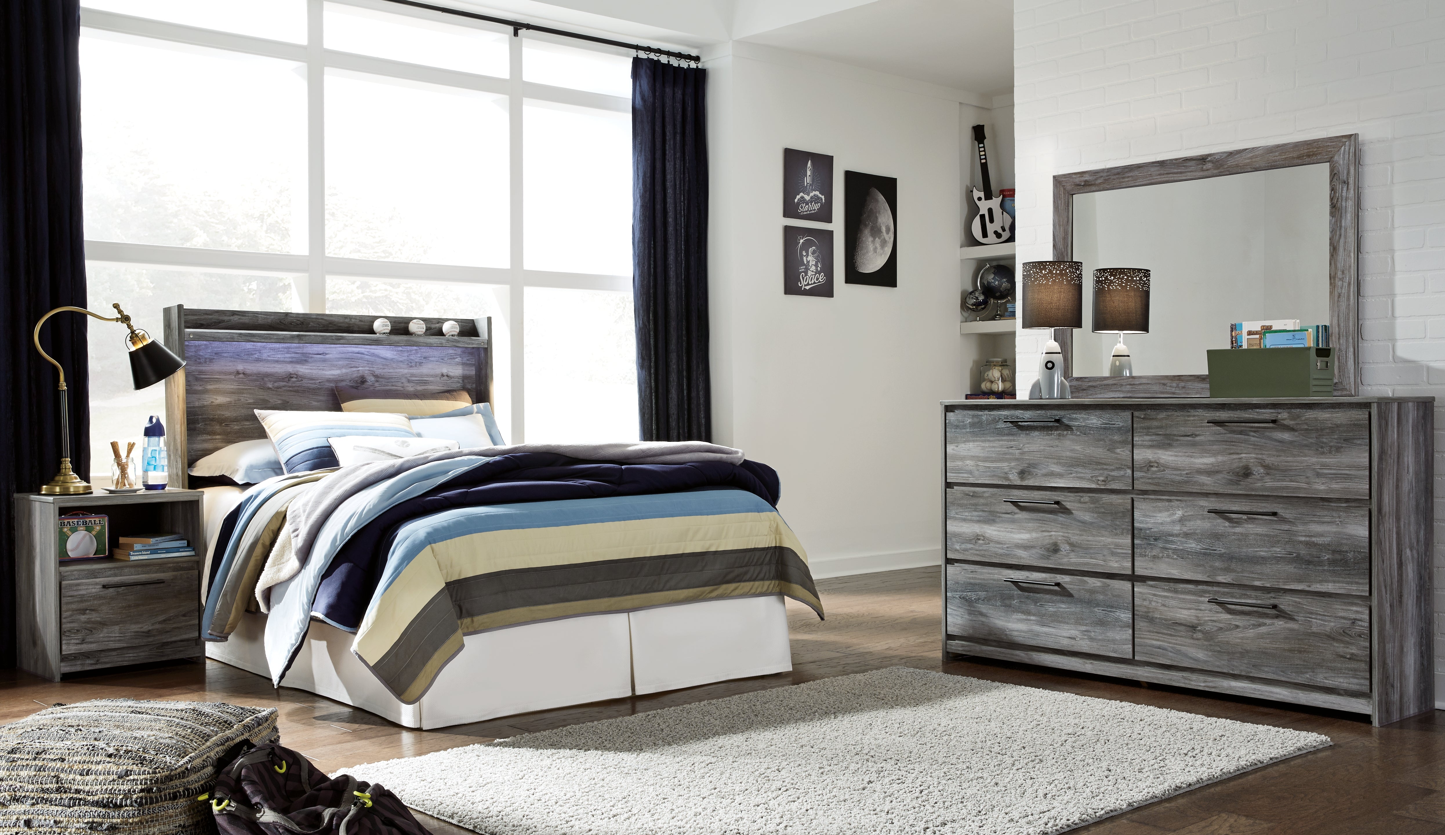 Hoover Furniture Outlet - Ashley Furniture - Baystorm Full Panel Bed Headboard, Dresser, Mirror and Nightstand - Full Panel Bed Headboard, Dresser, Mirror and Nightstand - B221B39