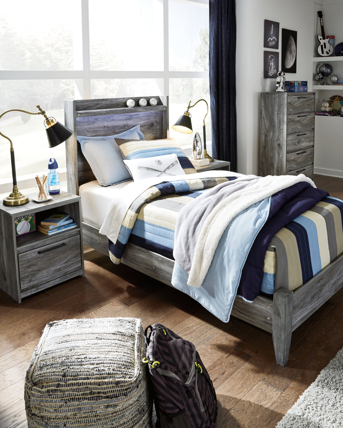 Hoover Furniture Outlet - Ashley Furniture - Baystorm Twin Panel Bed - Twin Panel Bed / Gray - B221B20