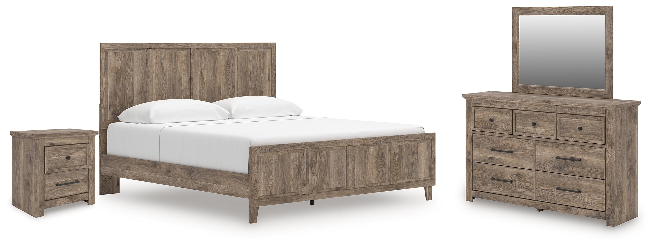 Hoover Furniture Outlet - Ashley Furniture - Rusticott King Panel Bed, Dresser, Mirror and Nightstand - King Panel Bed, Dresser, Mirror and Nightstand - PCB2260B11
