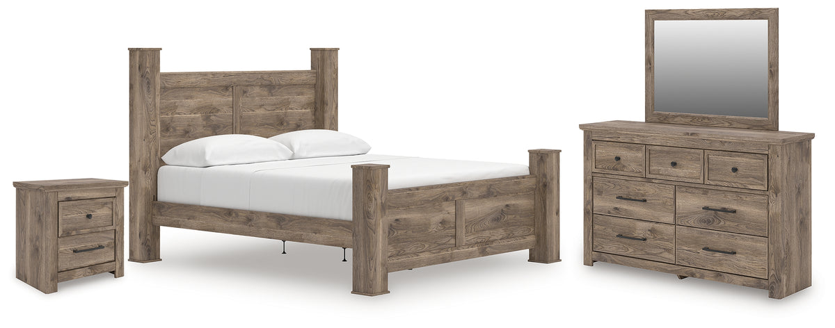 Hoover Furniture Outlet - Ashley Furniture - Rusticott King Poster Bed, Dresser, Mirror and Nightstand - King Poster Bed, Dresser, Mirror and Nightstand - PCB2260B12