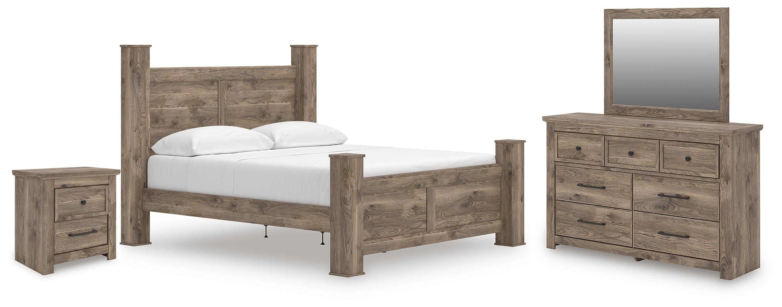 Hoover Furniture Outlet - Ashley Furniture - Rusticott King Poster Bed, Dresser, Mirror and Nightstand - King Poster Bed, Dresser, Mirror and Nightstand - PCB2260B12