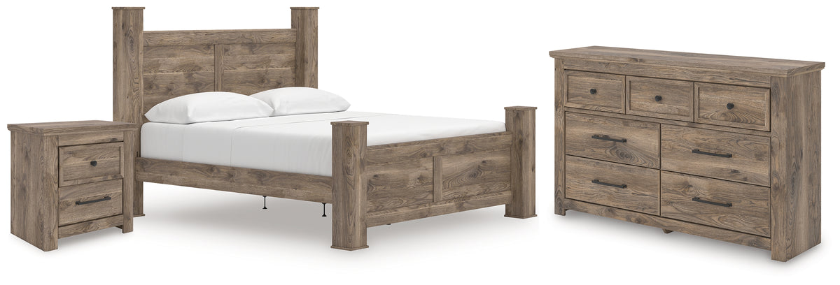 Hoover Furniture Outlet - Ashley Furniture - Rusticott King Poster Bed, Dresser and Nightstand - King Poster Bed, Dresser and Nightstand - PCB2260B9