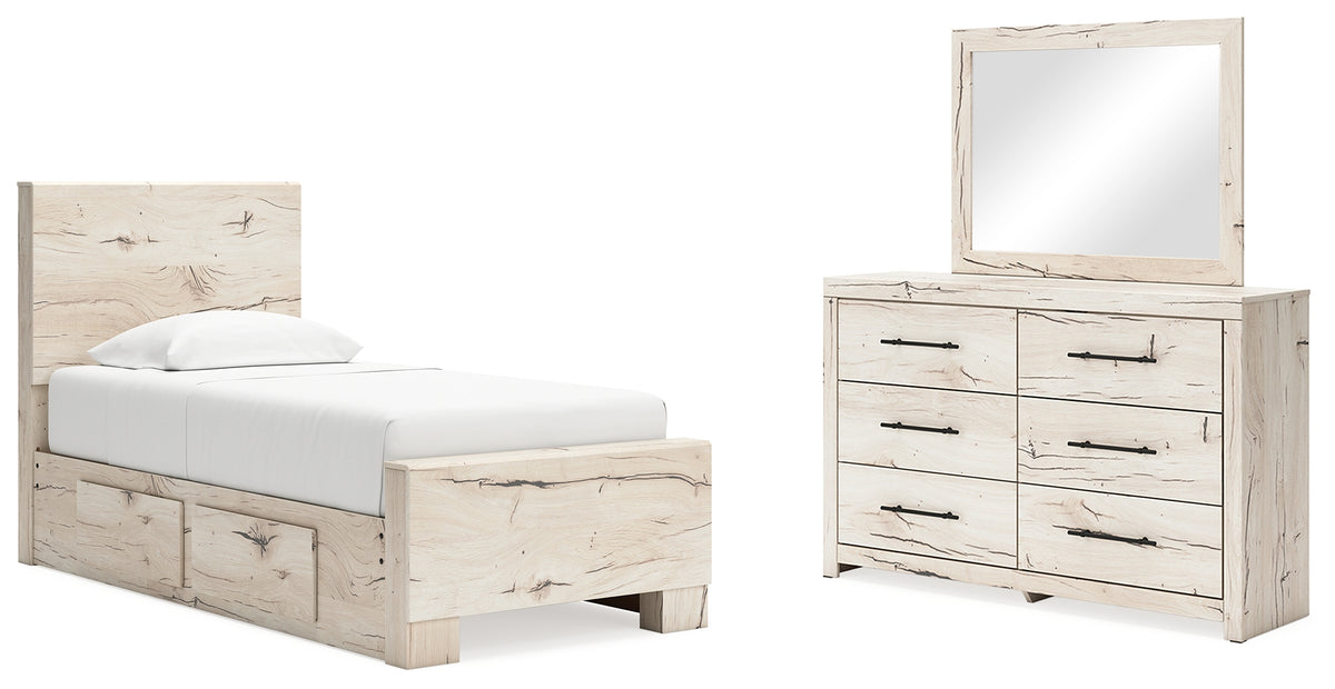 Hoover Furniture Outlet - Ashley Furniture - Lawroy Twin Panel Bed with Storage, Dresser and Mirror - Twin Panel Bed with Storage, Dresser and Mirror - B2310B36