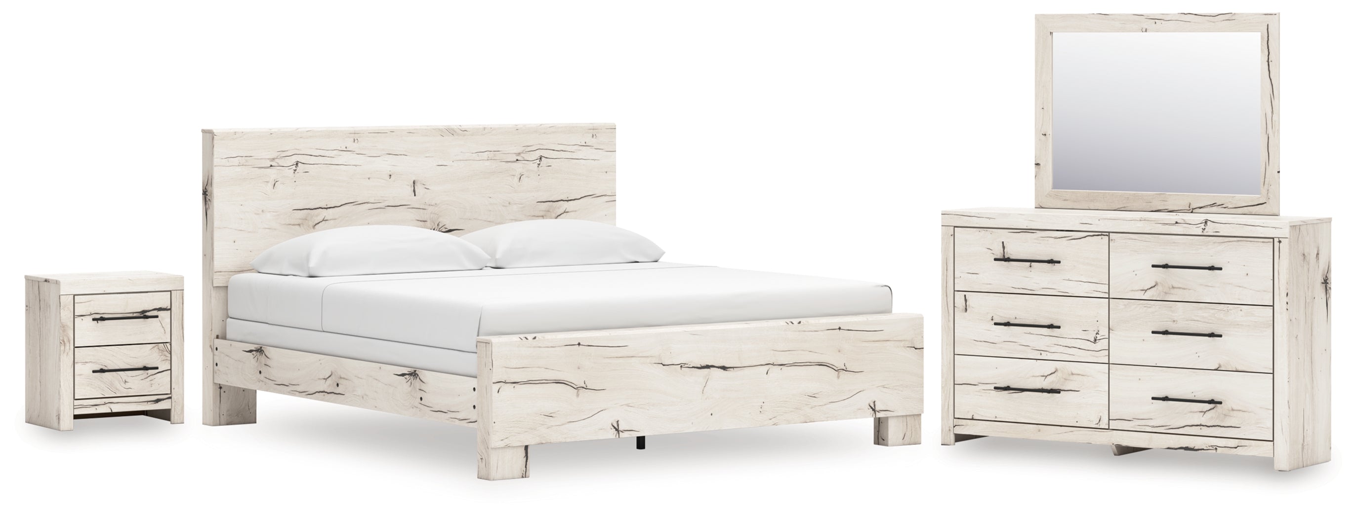 Hoover Furniture Outlet - Ashley Furniture - Lawroy King Panel Bed, Dresser, Mirror and Nightstand - King Panel Bed, Dresser, Mirror and Nightstand / Light Natural - B2310B44