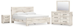 Hoover Furniture Outlet - Ashley Furniture - Lawroy King Panel Bed, Dresser, Mirror and Nightstand - King Panel Bed, Dresser, Mirror and Nightstand / Light Natural - B2310B44
